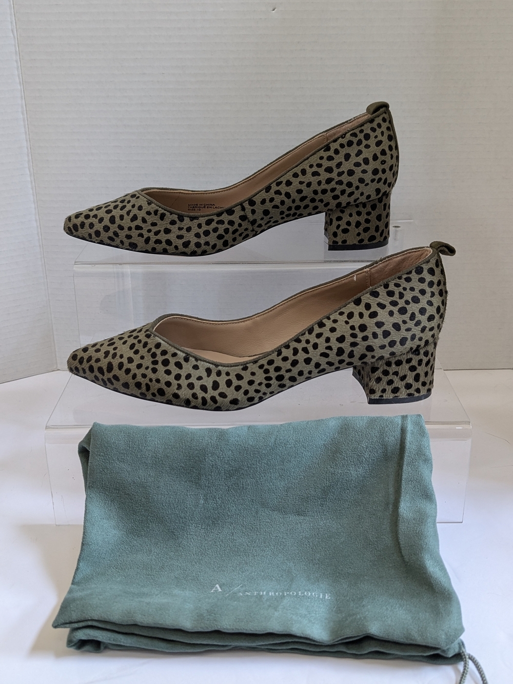 Anthropologie Imogen Heels Block Heel Animal Print US 10 M calf hair